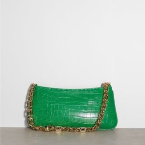 Chain strap embossed shoulder bag